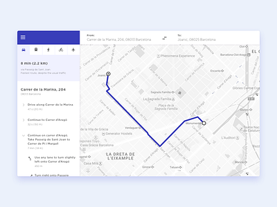 Directions Module barcelona challange clean directions maps minimal ui design website