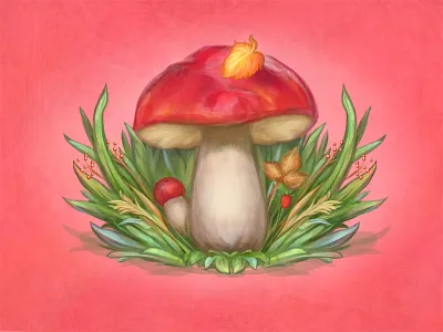 A Cheerful Mushroom art character design digital painting drawing hand drawn handmade icon illustration mushroom painting red