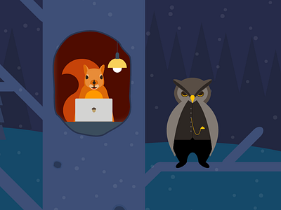 Squirrel & owl forest animals holidays illustration owl productivity squirrel