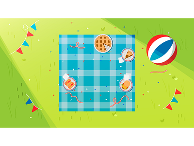 Picnic 2d animation artwork ball burger food grass hotdog illustration motion design pie