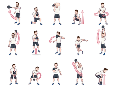 Kettlebell body cartoon exercise exercises fitness kettlebell sport