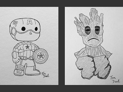 Groot and Captain America art comics illustration ink pen