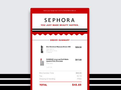 Daily UI #017 017 daily ui 017 dailyui email makeup receipt sephora ui ux