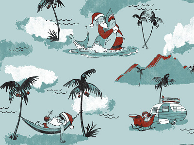 "Haole Days" apparel print for O'Neill aloha apparel christmas hawaii holiday palm tree santa shark surf surfing tropical wave