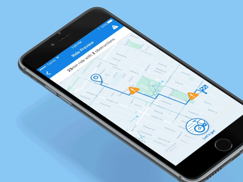 Obstacle Preview for Cycling App animation app bike blue cycling gif interaction mobile navigation principle ui ux