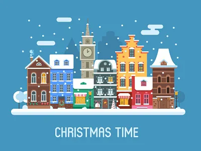 Europe Christmas City banner christmas city europe flat house landscape street winter