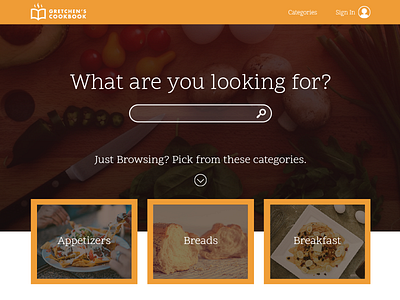 Gretchen's Cookbook Landing Page baking cook cooking food landing page ui ux