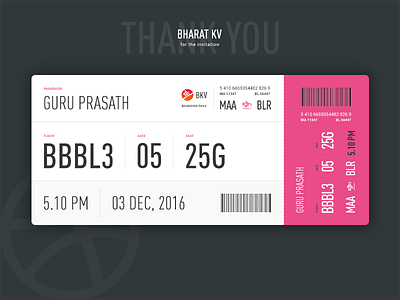 First Shot barcode boarding date invite new thank you ticket