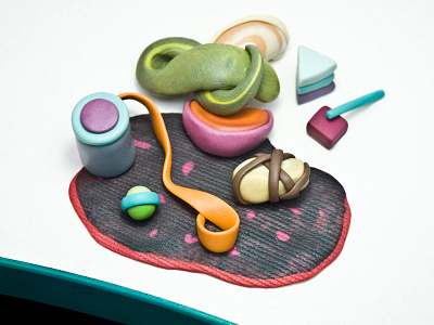 Experimental set of objects modelling clay plasticine plastilustration
