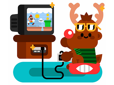 Retro Rudolph character cute illustration mario nes nintendo reindeer rudolph vector