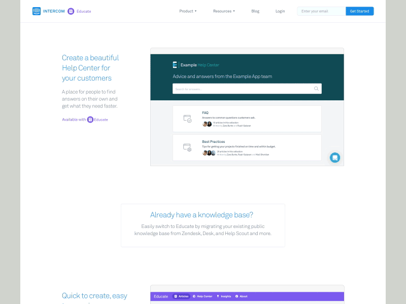 Intercom Help Desk customer support educate help desk intercom knowledge base landing page new product