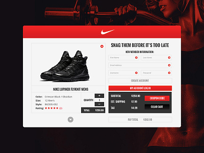 Daily UI #002 Nike Cart Page black dailyui design form grey nike red signup swoosh ui white