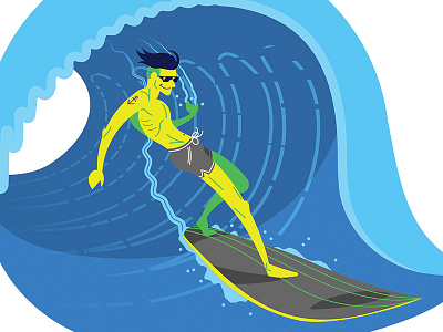 Early Surfer Dude graphic illustration ocean simplified stylized surf surfboard surfer tattoo vector wave
