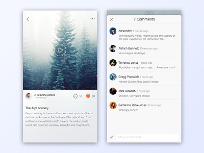 Details Page app flow design social contact，video travel