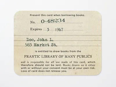 Frantic Cresco Library Card absurdist art installation experience game design library oomlauu retro