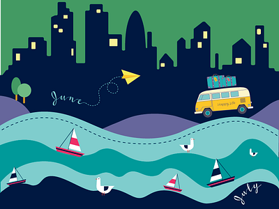Printable Calendar Story bus calendar illustration night print sea spring story tell summer travel