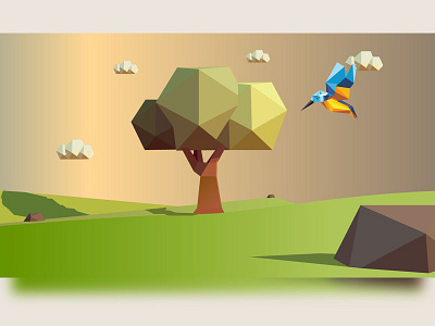 Landscape with bird illustrator landscape lowpoly polyart polygon sketch tree