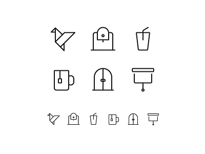 Random icons 14 bird coffee coffee maker doors icons origami outline shades tea