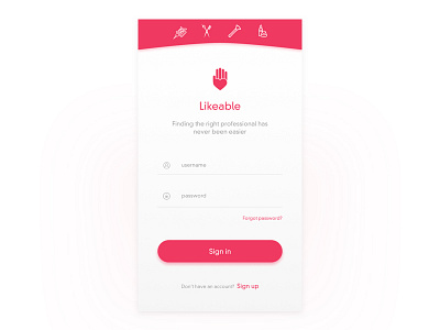 Likeable - Login app clean gradient ios job board login mobile screen shadow signup ui vivid