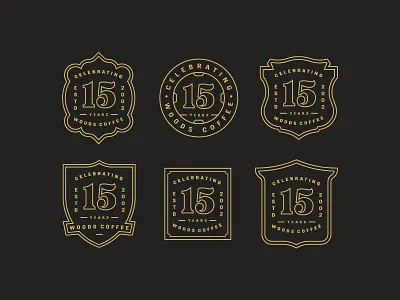 Fifteen Year Badges 15 anniversary badges branding celebrate line art logo mark simple