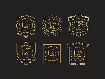 Fifteen Year Badges 15 anniversary badges branding celebrate line art logo mark simple