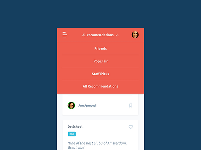 Dropdown - Switch between different recommendations app clean dropdown nav responsive social ui ux web