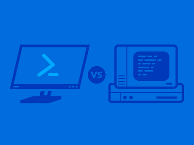Windows PowerShell - PowerShell vs. Command Line blue computer computers flat illustration