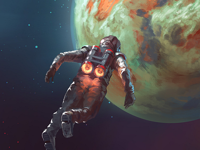 Badass Rocket Buddy - Floating colorful design digital illustration illustration jetpack planet space spacesuit stars ui ux