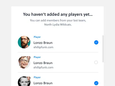 Add players card blue clean listing material minimal notification receipt shadow simplistic ui
