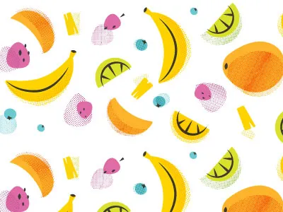 Happy's Shaved Ice Fruit Pattern 50s fruit funky halftone pattern retro