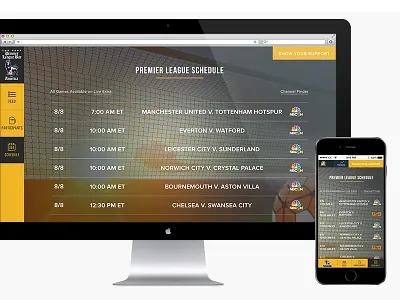 Premier League Schedule photoshop soccer user interface web design