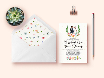 Animal character animal flower invitation pattern wedding