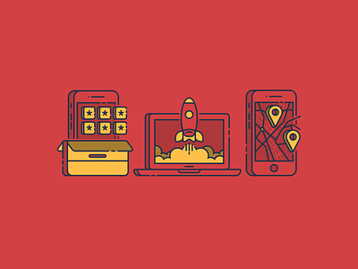 Appcase app box cloud computer icon illustration laptop maps phone pin rocket vector