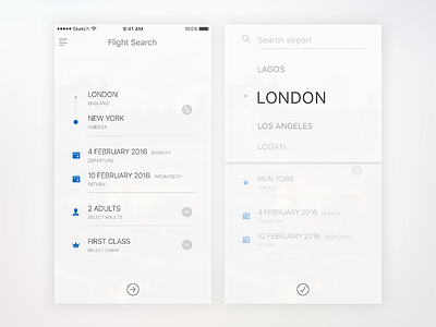 Flight Booking airlines app flat flight ios minimalist search ui ux white