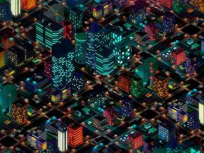 Night Megapolis 🌃 3d antonmoek building c4d city dark game lowpoly megapolis night polygons render