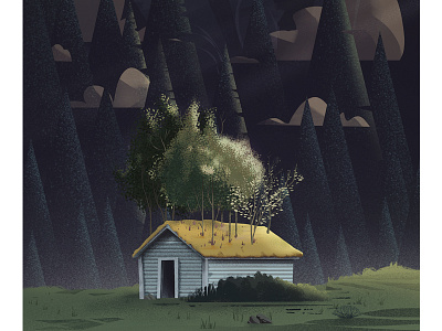 Living Natural background design digital art home house illustration jungle landscape natural nature tree