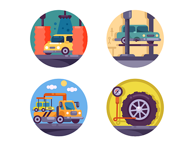 Car servise icons automobile engine flat illustration kit8 maintenance repair shop vector vehicle