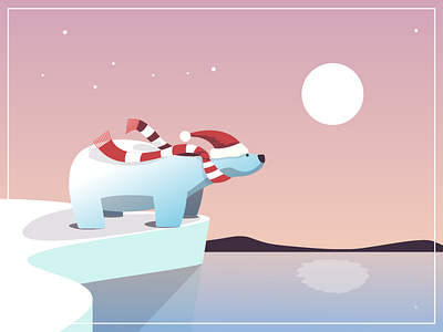 Waiting for Santa bear christmas expectation illustration muzli polar bear pole santa vector