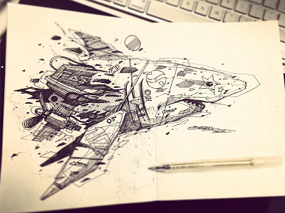 Shark characterdesign drawing fish freehand illustration moleskine robot shark sketch sketchbook