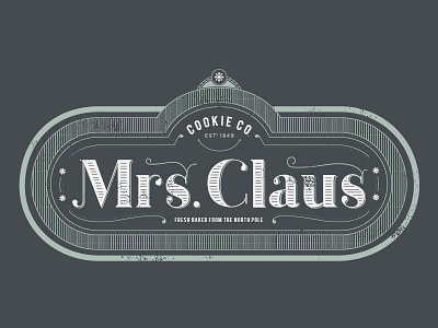 Mrs. Claus Cookie Co. 12 christmas claus cookie days holidays logo mrs ornate type vintage xmas