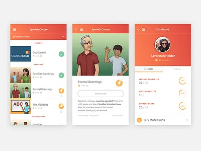 Hola! app clean iphone language learning screens spanish ui ux