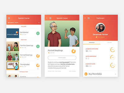 Hola! app clean iphone language learning screens spanish ui ux