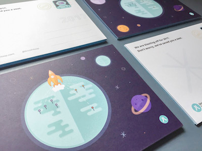 LL New Year Postcards earth holiday holiday card new year planets postcard space spaceship