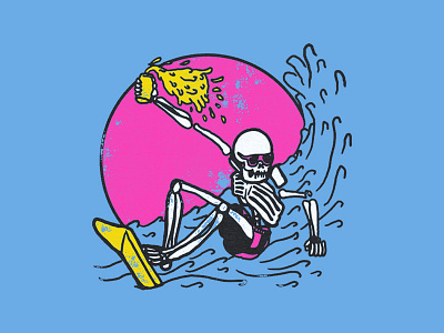 Surf Dead bones drawing illustration skull surfer vintage