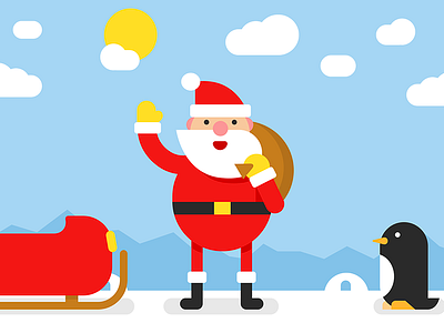 Santa Claus and penguin christmas flat google illustration material penguin santa claus sled vector