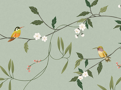 Nacre Pattern birds botanical flowers illustration tropical