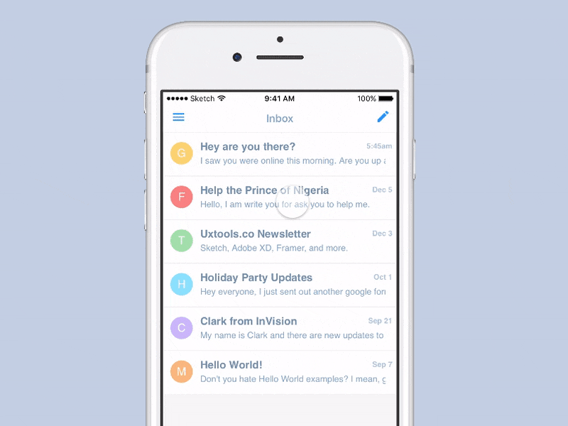 Framer Inbox App Prototype animation email framer inbox mail messages motion prototype refresh swipe