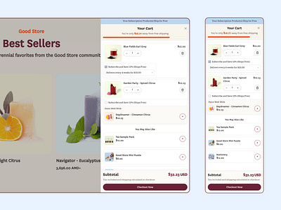 Good Store Cart Drawer Redesign: Smart and Seamless Upsells branding cart drawer design design agency ecommerce redesign shopify agency shopify development ui
