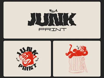 Brand identity + mascot design for Junk Print brandidentity branding graphic design logo mascot mascotdesign