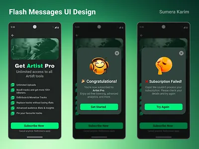 DAILYUI 011 | FLASH MESSAGE app design daily ui daily ui challenge dailyui design failure message figma flash message flashmessage mobile app design music premium pro subscription success message ui ui ux uidesign user interface userexperience